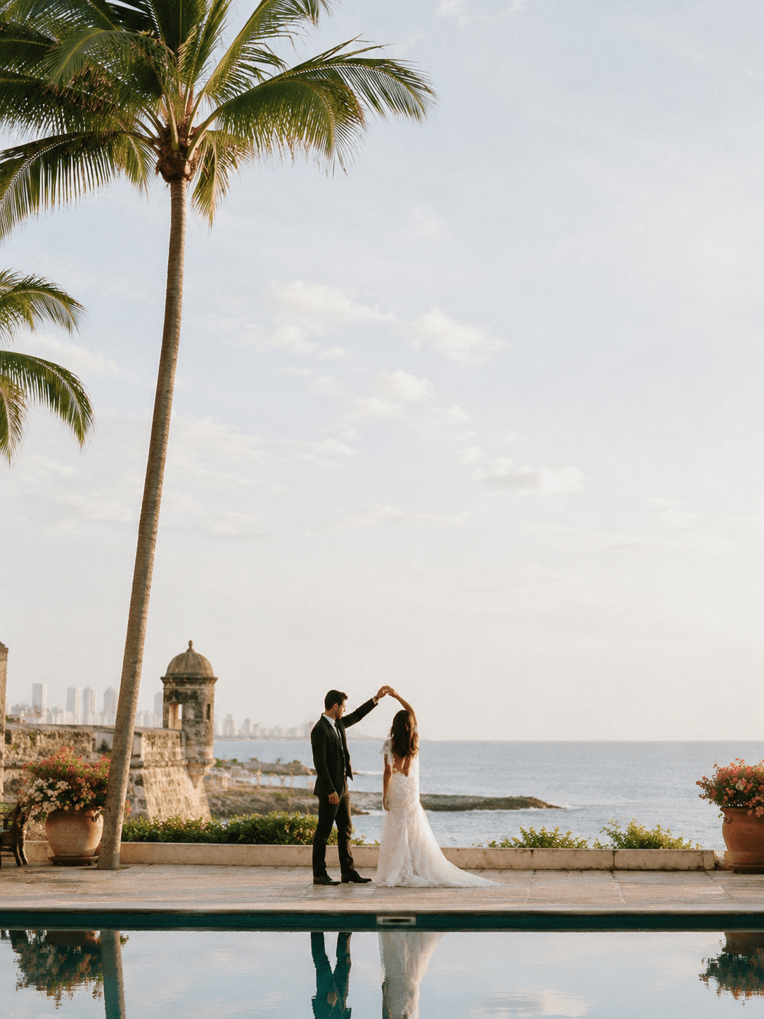 Destination wedding photography at golden hour