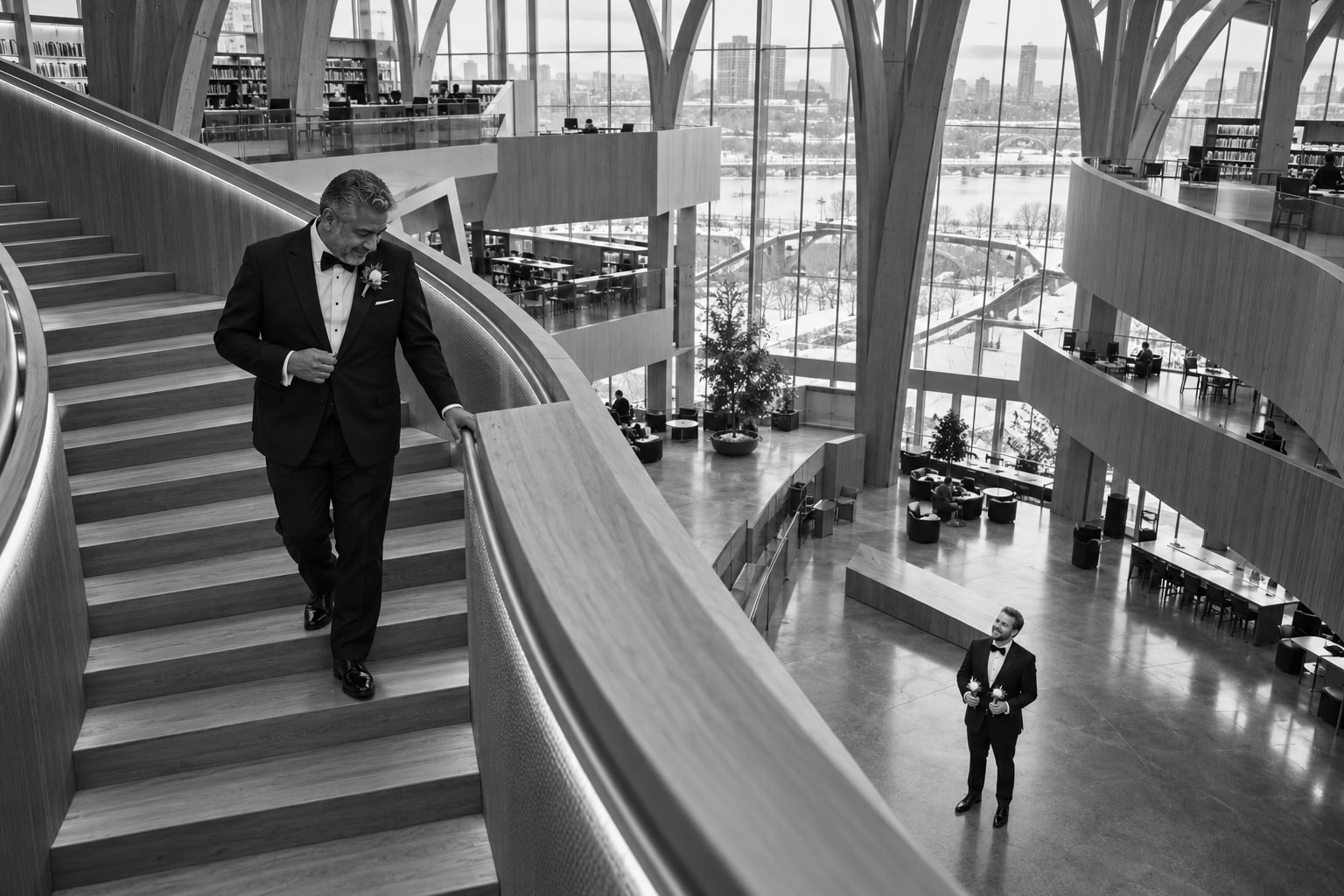 Newlyweds inside Calgary's contemporary central library