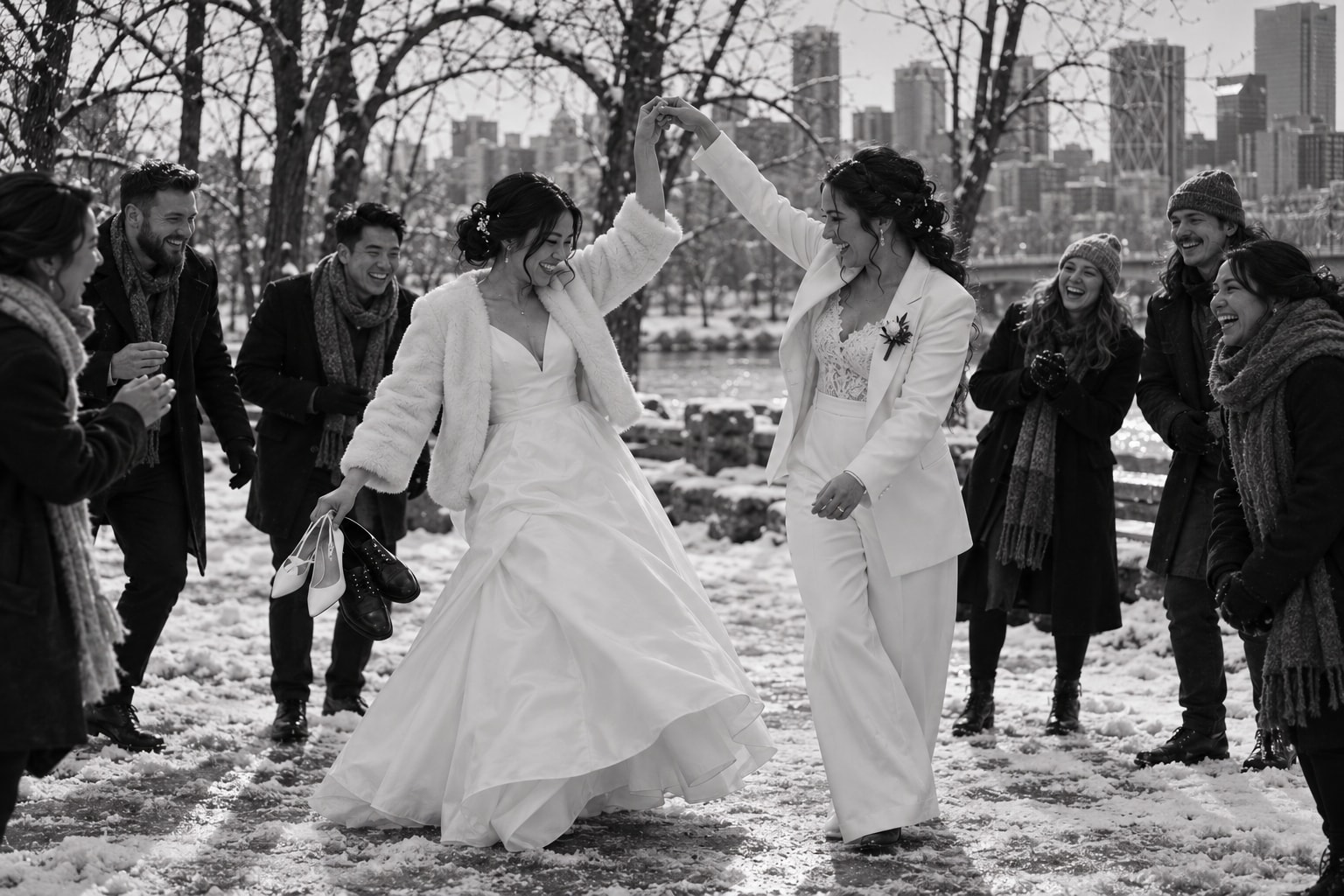 Newlyweds dancing on Prince's Island